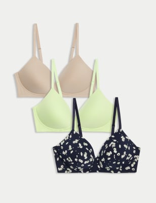 

M&S Collection Pack de 3 sujetadores sin aros de copa completa de algodón para camisetas para copa A-EWomens - Sea Green, Sea Green