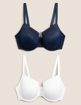 

Womens M&S Collection 2pk Lace Trim Padded T-Shirt Bras F- H - Navy Mix, Navy Mix