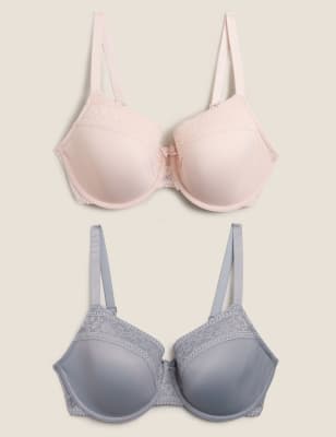 

Womens M&S Collection 2pk Lace Trim Padded T-Shirt Bras F- H - Smoke, Smoke