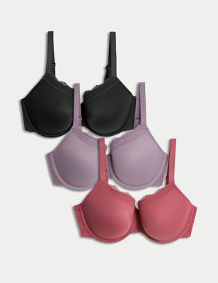 

Womens M&S Collection 3pk Wired Full Cup Bras F-H - Raspberry Mix, Raspberry Mix
