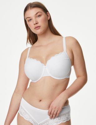

Womens M&S Collection Lace Trim Wired Full Cup Bra (F+) - White, White