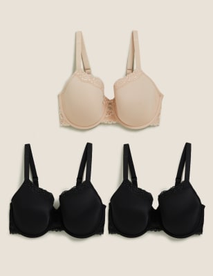 

Womens M&S Collection 3 Pack Wired T-Shirt Bras F-H - Black Mix, Black Mix
