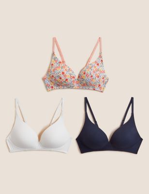 Marks And Spencer Womens M&S Collection 3pk Cotton Rich Non Wired T-Shirt Bras A-E - Navy Mix, Navy Mix