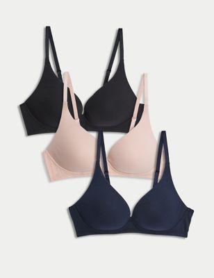 Marks And Spencer Womens M&S Collection 3pk Non Wired Plunge T-Shirt Bras A-E - Soft Pink, Soft Pink