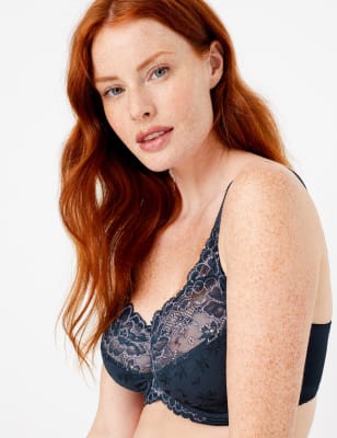 Soutien-gorge bicolore &agrave; motif jacquard, orn&eacute; de dentelle, bonnet embo&icirc;tants E&nbsp;&agrave;&nbsp;K