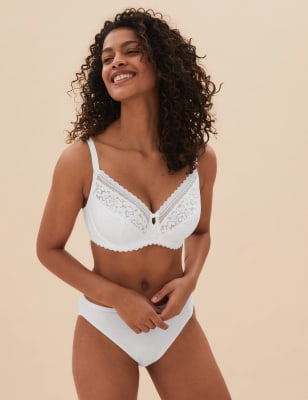

Womens M&S Collection Cotton & Lace Underwired Full Cup Bra F-H - White, White