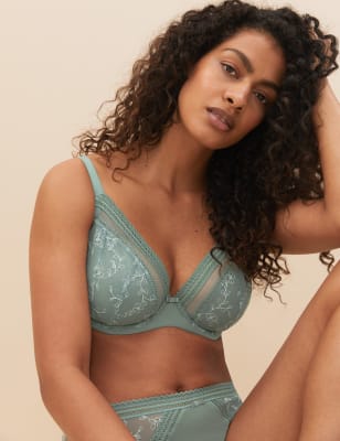 

Womens M&S Collection Archive Embroidery Wired Plunge Bra F-H - Dusty Green, Dusty Green