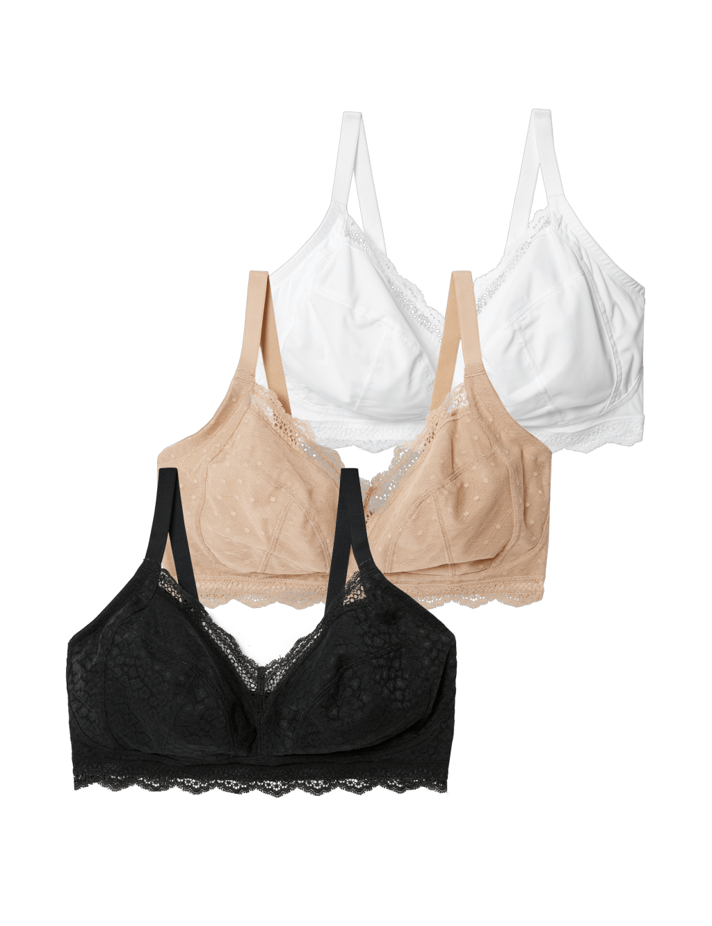 3pk Lace Trim Non Wired Bralettes F-H image 5