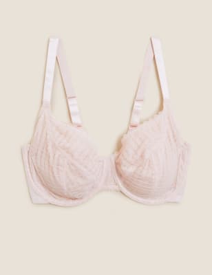 

Womens M&S Collection Geometric Lace Underwired Balcony Bra F-H - Soft Pink, Soft Pink