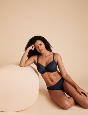 

Womens M&S Collection Geometric Lace Underwired Balcony Bra F-H - Navy, Navy