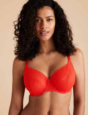 

Womens M&S Collection Geometric Lace Underwired Balcony Bra F-H - Flame, Flame