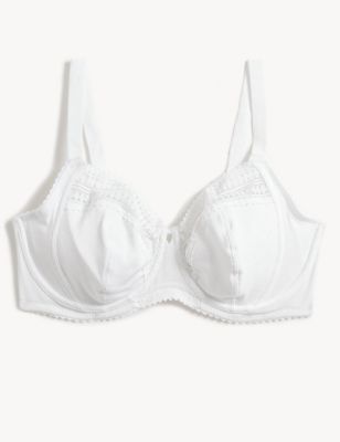 M&S Womens Anise Lace Wired Balcony Bra F-H - 32G - White, White,Navy