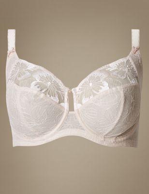 Brand New Ex M&S Floral Embroidered Padded Full Cup Bra Size 34 F Cream