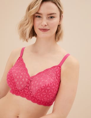 

Womens M&S Collection Lace Non-Padded Bralette F-H - Bright Pink, Bright Pink