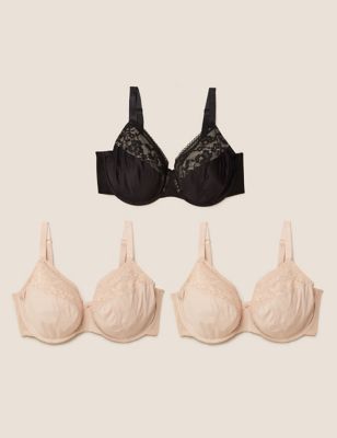 3pk Lace Trim Wired Full Cup Bras F-H - LT