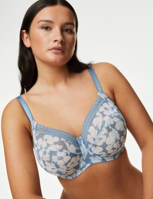 

Womens M&S Collection Printed Mesh Wired Extra Support Bra F-J - Grey Blue, Grey Blue