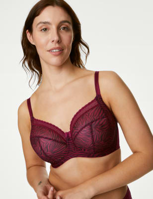 

Womens M&S Collection Printed Mesh Wired Extra Support Bra F-J - Dark Raspberry, Dark Raspberry