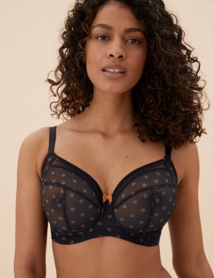 

Womens M&S Collection Printed Mesh Underwired Extra Support Bra F-J - Black Mix, Black Mix