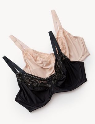 Womens M&S Collection 2pk Wired Full Cup Minimiser Bras C-G - Black Mix, Black Mix