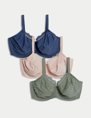 

Womens M&S Collection 3pk Wired Full Cup Minimiser Bras C-H - Dusty Green, Dusty Green