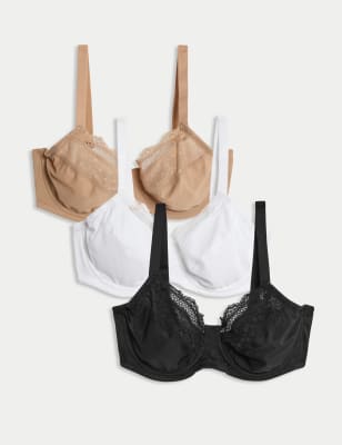 M&S Womens 3pk Wired Full Cup Minimiser Bras C-H - 32H - Black Mix, Black Mix,Raspberry Mix,Dusty Gr