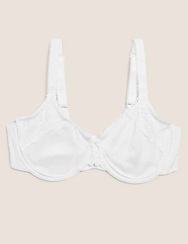 EX MARKS & SPENCER SARAH WHITE COOL COMFORT COTTON RICH  LACE FIRM SUPPORT BRA