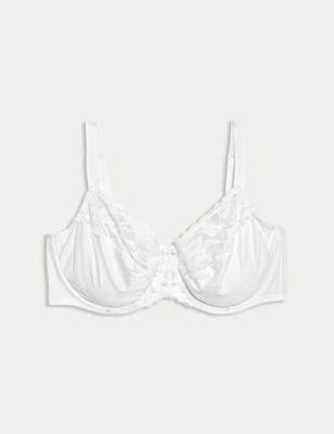 M&S COOL COMFORT UNDERWIRED COTTON RICH SMOOTHING FULL CUP LACE Bra MARINE  32H