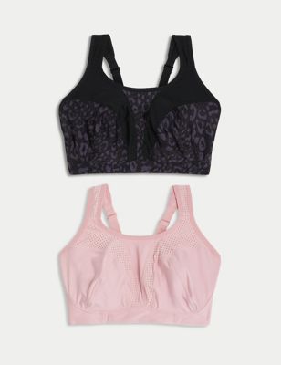 NEW M&S 2 PACK UNDERWIRED HIGH IMPACT SPORTS BRAS 32D IN MAGENTA