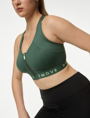Marks & Spencer, Intimates & Sleepwear, Marks And Spencer Sports Bra  Padded High Impact Zip Front Black Green Size 38b
