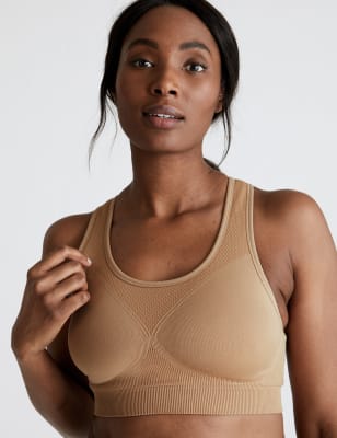 MOOSLOVER Solid Color Back Cross Strong Support Seamed Sport Bra