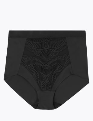 Culotte taille haute &agrave; maintien moyen, orn&eacute;e de dentelle