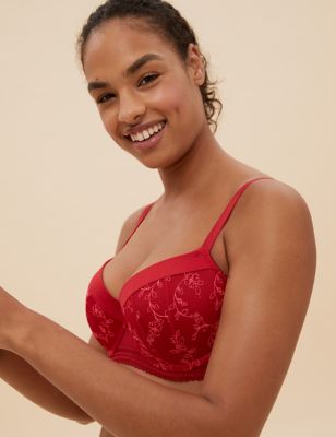 

Womens M&S Collection Archive Embroidery Underwired Push-Up Balcony Bra A-E - Redcurrant, Redcurrant