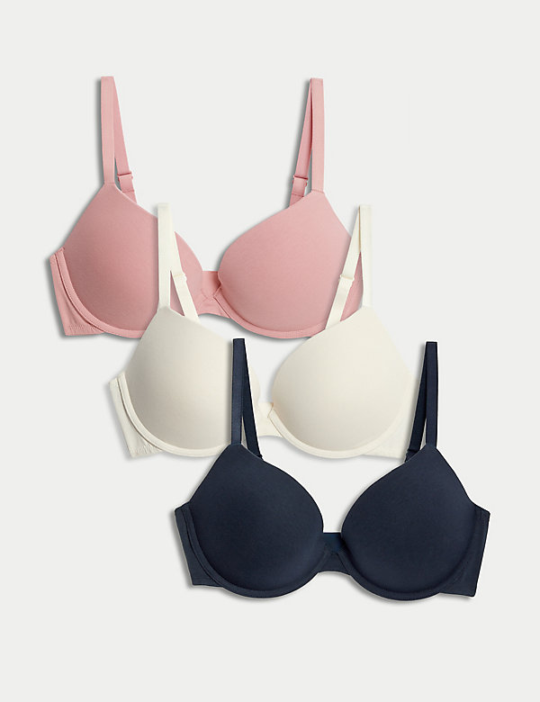 3pk Cotton Wired Push-Up Bras A-E - FR