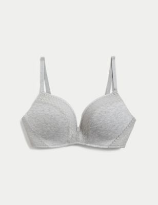 Body Womens Cotton with Cool Comfort™ Non-Wired Push Up Bra - 32B - Grey Marl, Grey Marl,White