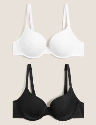 

Womens M&S Collection 2pk Padded Push-up Plunge T-Shirt Bras AA-E - White/Black, White/Black