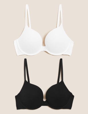 

Womens M&S Collection 2pk Cotton Underwired Push-Up Bras AA-E - White/Black, White/Black