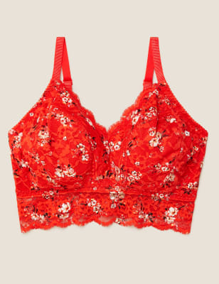 

Womens M&S Collection Garden Floral Lace Non Wired Bralette DD+ - Flame, Flame