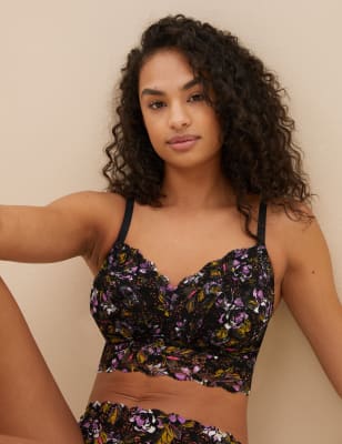 

Womens M&S Collection Garden Floral Lace Non Wired Bralette DD+ - Black Mix, Black Mix