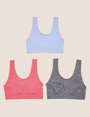 

Womens M&S Collection 3pk Seamless Non Wired Crop Tops - Medium Blue, Medium Blue