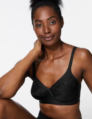 Soutien-gorge crois&eacute; sur le devant &agrave; broderies fleuries sans armatures, bonnets embo&icirc;tants A &agrave; F
