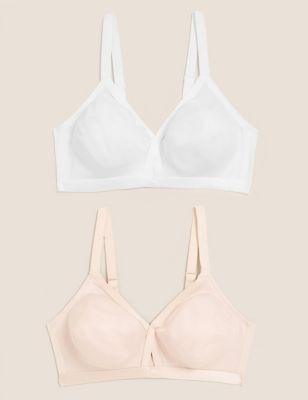 

Womens M&S Collection 2pk Full Cup Crossover Non-Wired Bras A-E - White Mix, White Mix