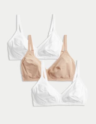 M&S 3pk Cotton Non Wired Full Cup Bras A-E