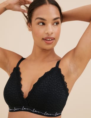 Ribbed Lace Trim Non Wired Comfort Bras 3 Pack