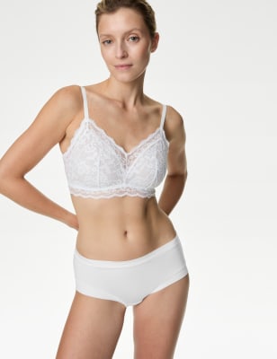 Marks and Spencer Women's Louisa Lace Padded Non Wired Longline Bralette  D+, White, 12 at  Women's Clothing store