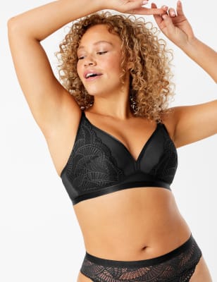 Soutien-gorge plongeant sans armatures orn&eacute; de dentelle, bonnets A&nbsp;&agrave;&nbsp;F