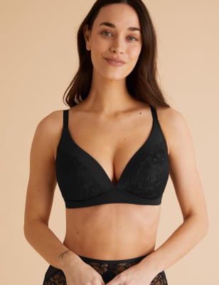 

Womens M&S Collection Bestickter Plunge-BH „Embrace“ ohne Bügel (A-E) - Black, Black