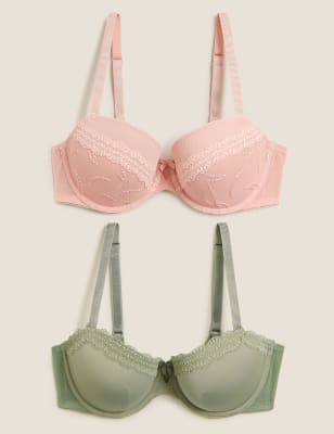 2pk Embroidered Push-Up Balcony Bras A-E