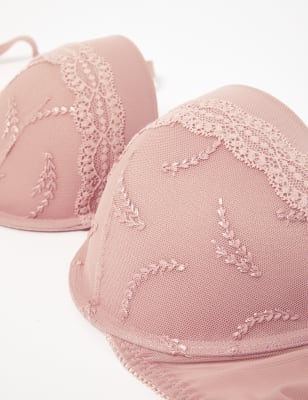 2pk Embroidered Push-Up Balcony Bras A-E