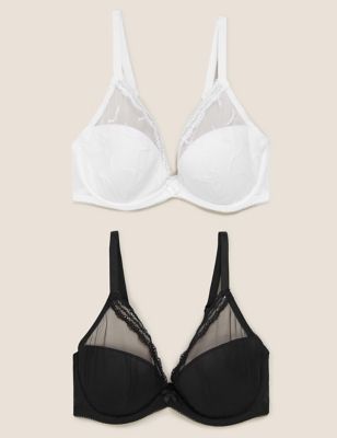 NEW M&S - 3 PACK UNDERWIRED HIGH APEX PLUNGE BRAS SIZE 34D in