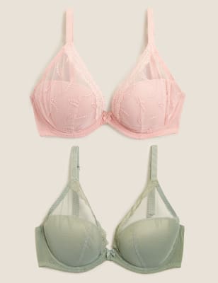 M&S 2pk Embroidered Padded Plunge Bras